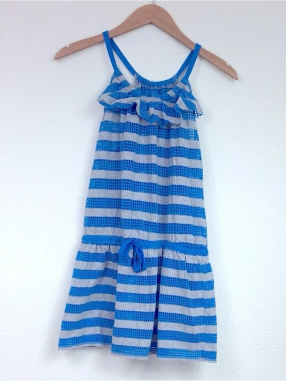 3/$25 Justice Swim Girl Blue Gray Stripe Perforated Dress Size 14 Beach Vacation